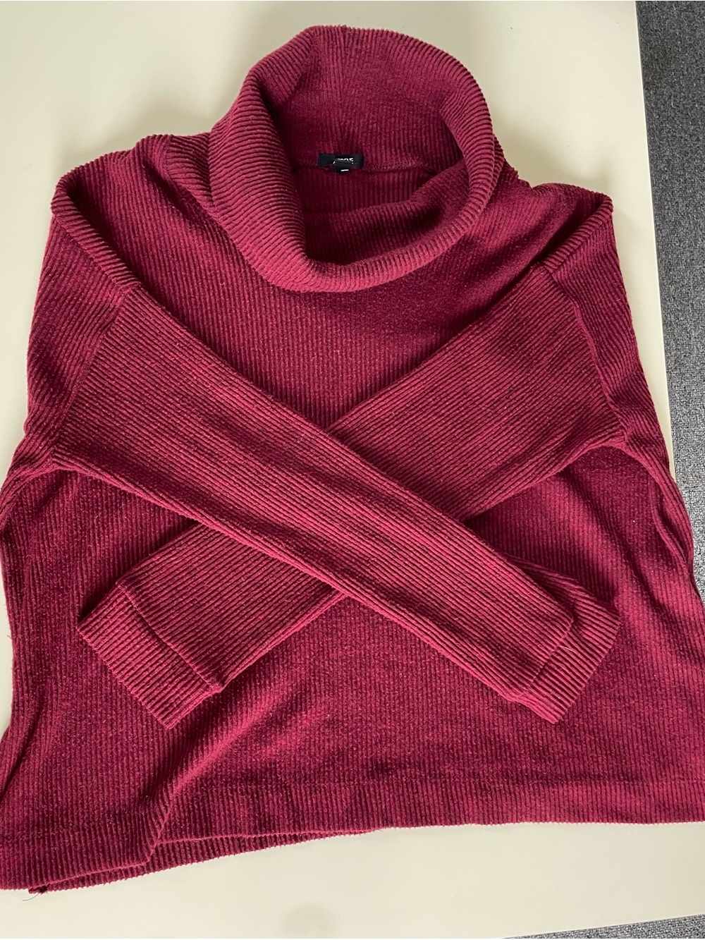 Burgundy Cowl Neck Ribbed Sweater L - Picture 6 of 10